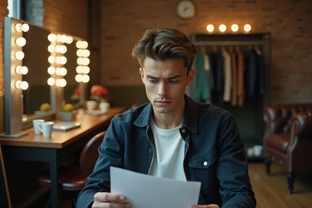 Acteur de Spider-Man en coulisses révisant son script dans une loge de studio cinématographique