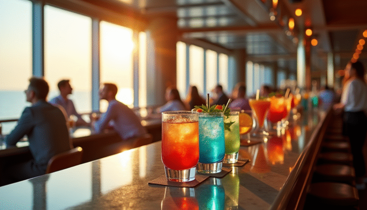 Bar élégant sur un bateau de croisière avec cocktails colorés