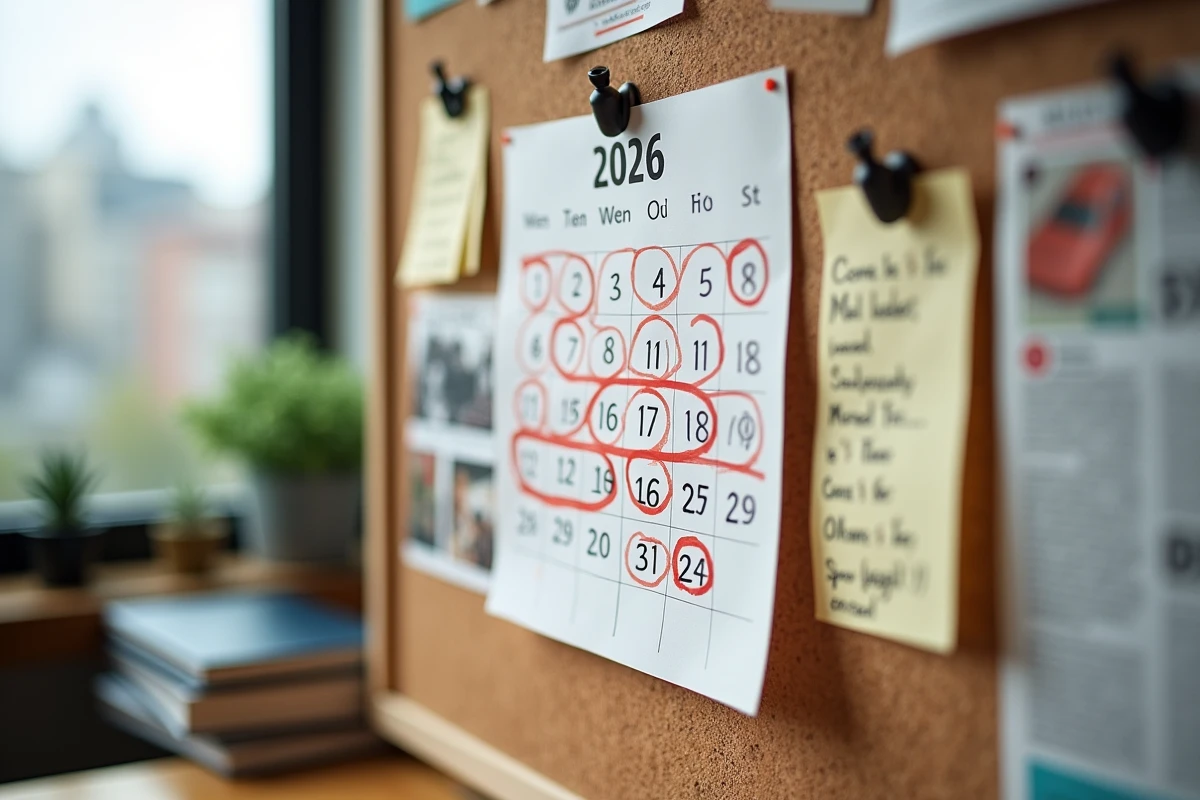 Calendrier 2026 avec dates entourées illustrant l'incertitude autour de la sortie de GTA 6