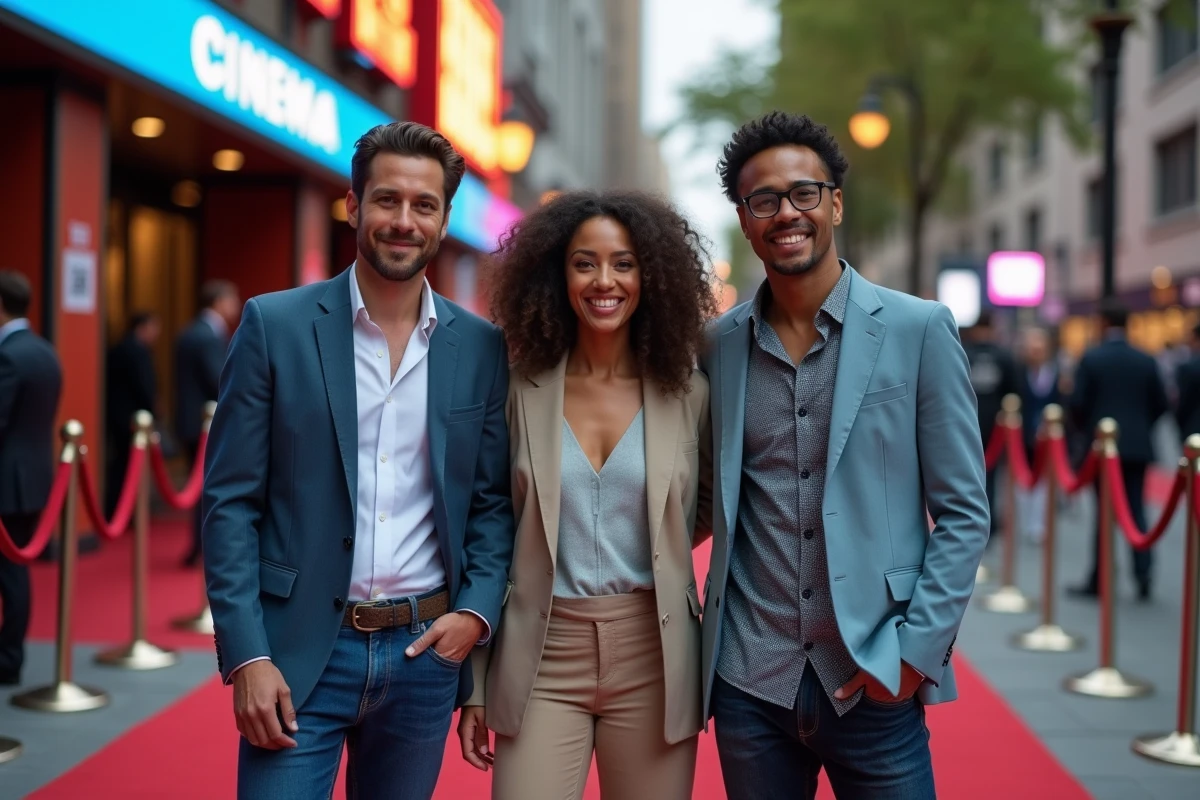 Casting de Spider-Man réuni lors d'une avant-première cinématographique en milieu urbain