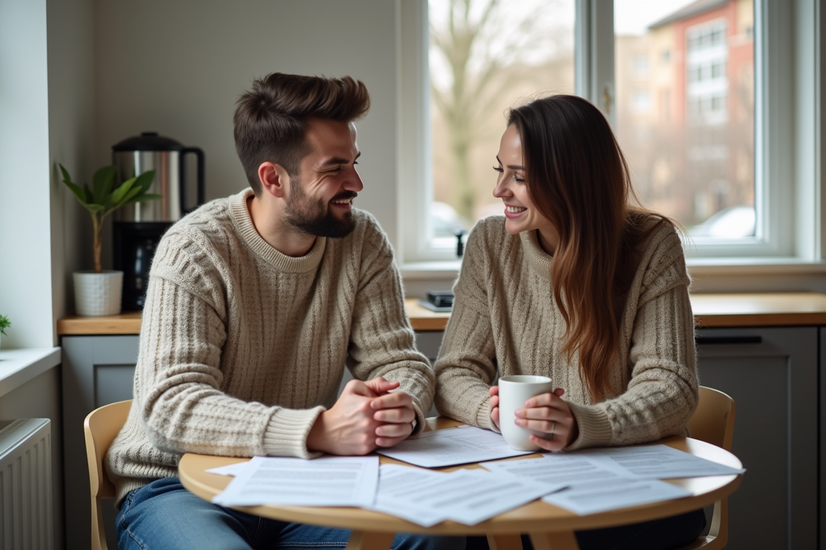 Jeune couple discutant contrat de credit immobilier