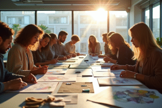 Groupe de créateurs de mode et modèles en atelier lumineux