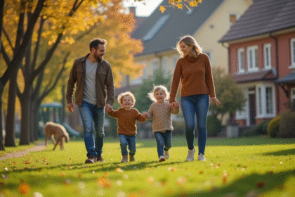 Famille heureuse jouant dans un parc en automne