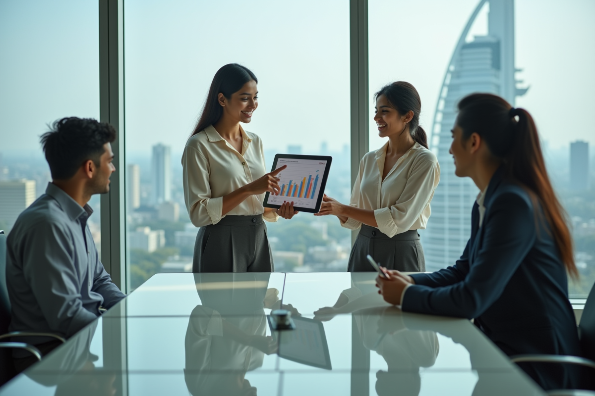 Jeune femme indienne expliquant un graphique fiscal