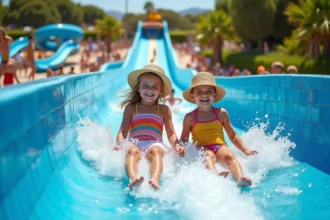 parc aquatique avec toboggans et piscines à Perpignan