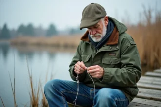 Nœud de pêche mal réalisé avec des erreurs courantes visibles