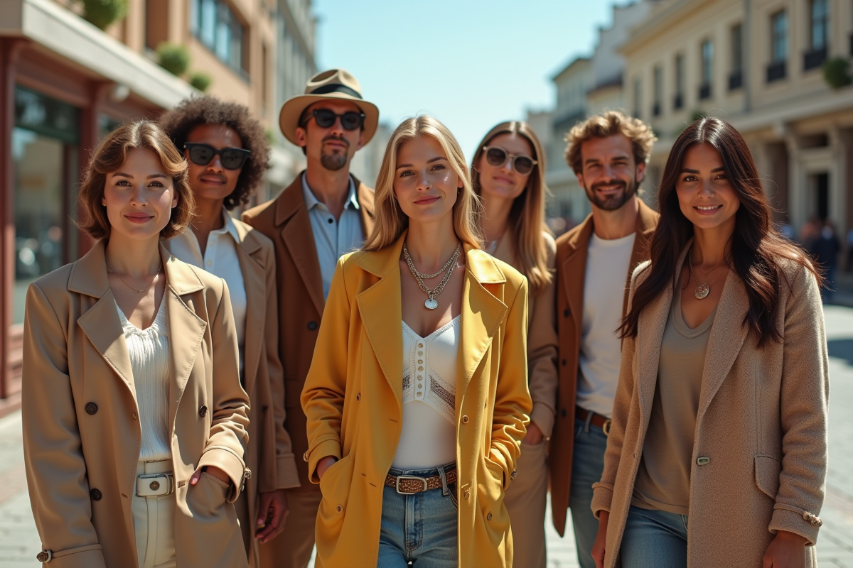 Groupe de personnes diverses en tenues tendance dans la ville