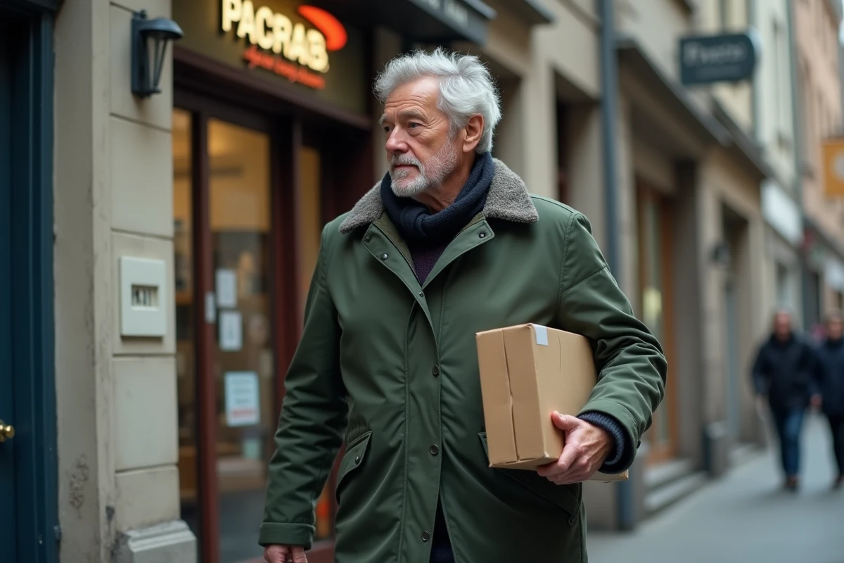 Homme avec colis dans une rue résidentielle calme