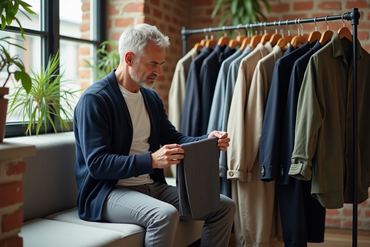 Homme choisissant des vêtements dans une garde-robe en loft