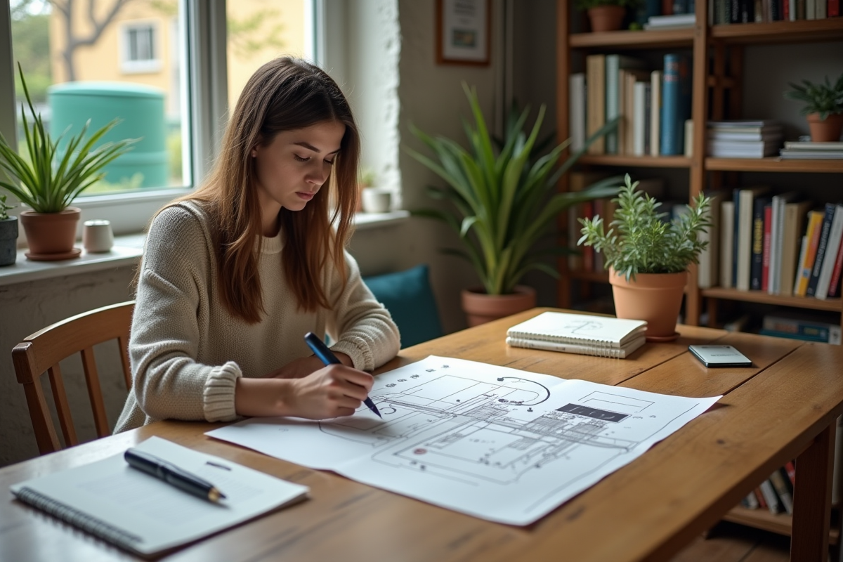 Femme dessinant un système de stockage d