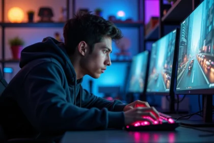 Joueur PC en attente de la date officielle de GTA 6 devant son setup gaming