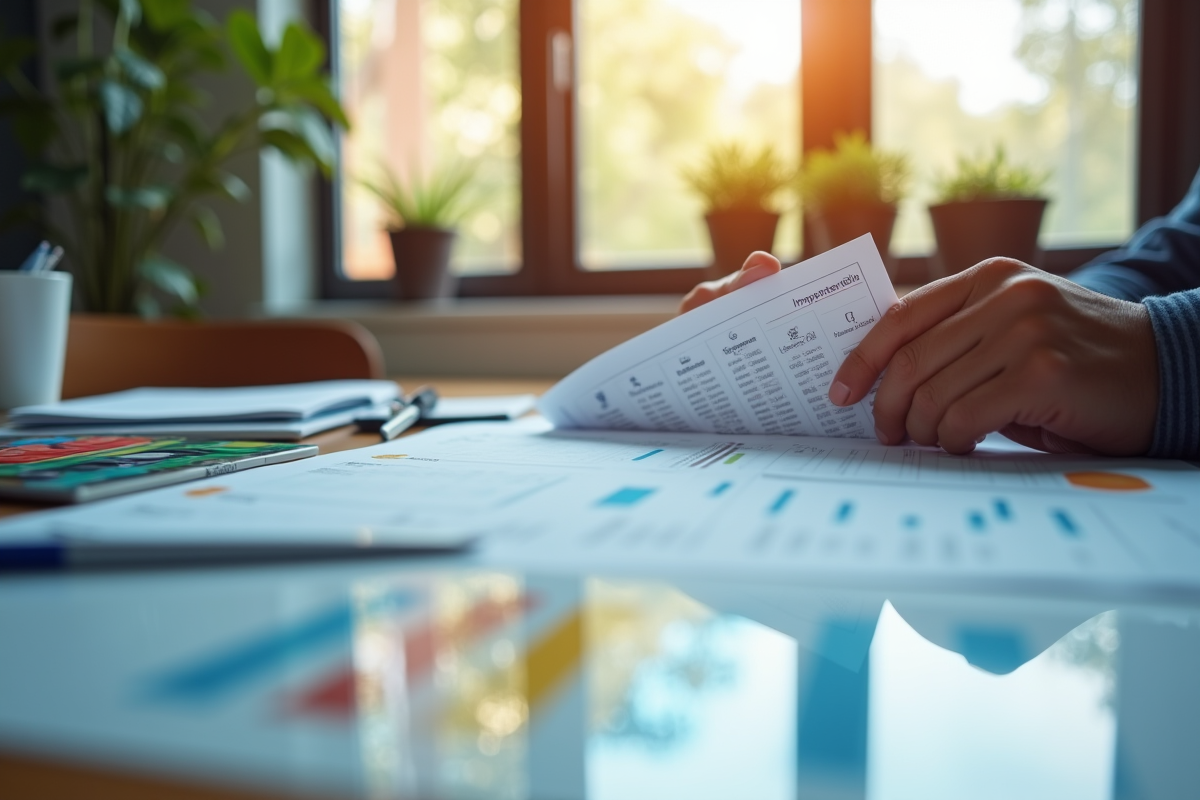 Mains tenant une checklist ERP avec fournitures de bureau