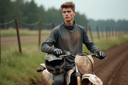 Jeune homme en équipement motocross avec Yamaha 125