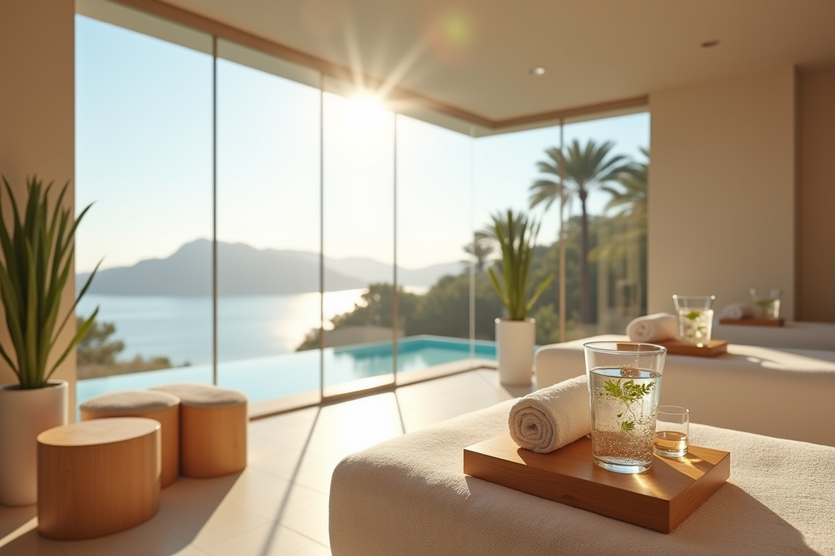 Salon spa lumineux avec vue sur la Côte d